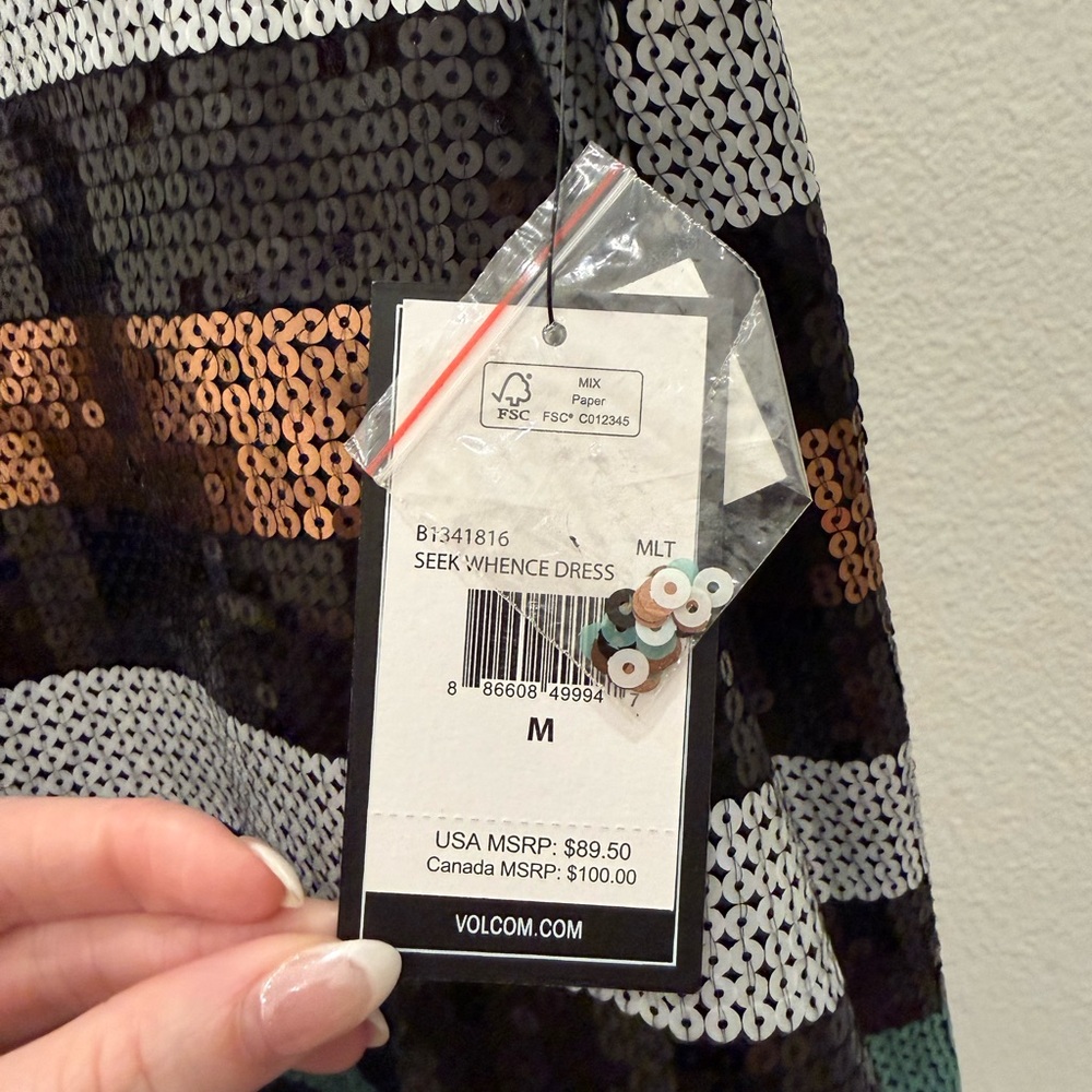 NWT Volcom Multicolor Striped Sequin Dress - Picture 2 of 2